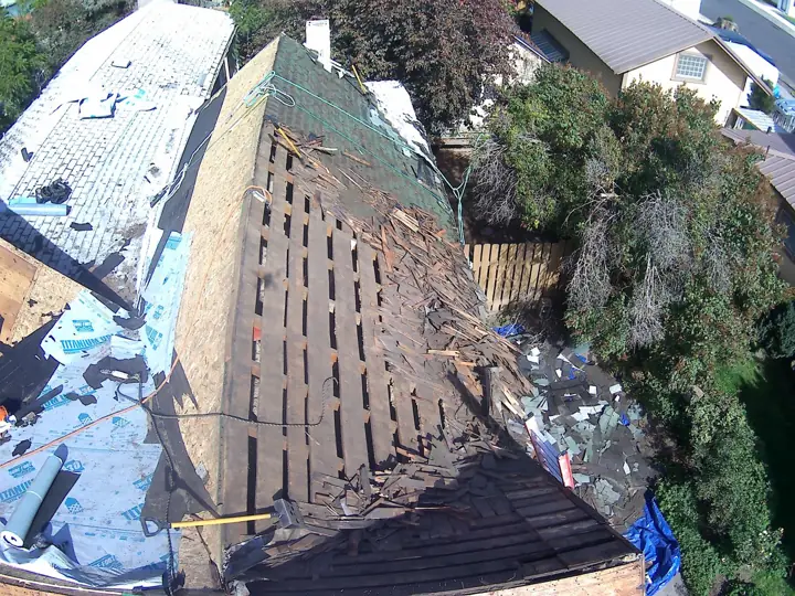 Old shingles torn off down to the decking