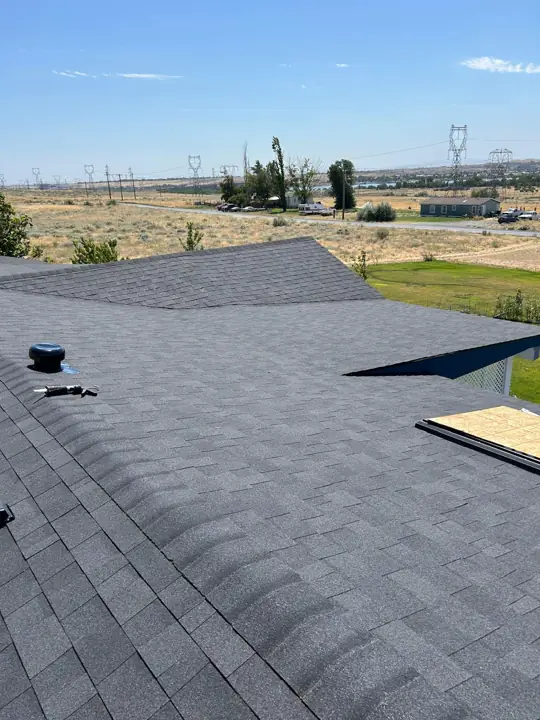 Shingle installation in progress