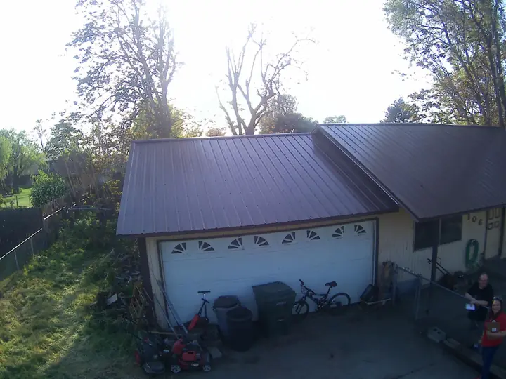 Metal roof over a home and garage