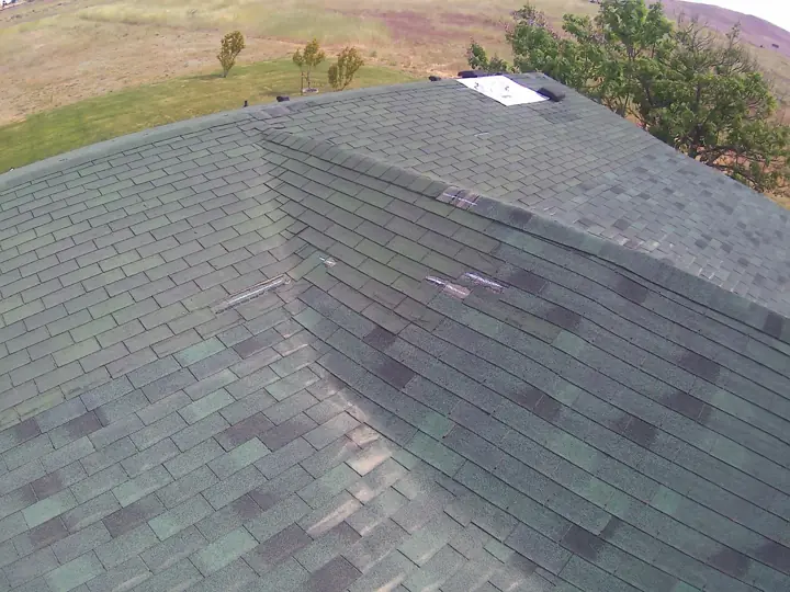 Shingle roof ridge after installation